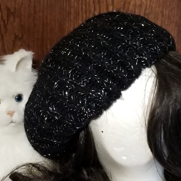 JP Knits made in Italy black/silver knit tam - Picture 1 of 2